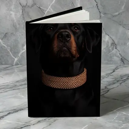 Rottweiler Dog Gold Collar Black Background