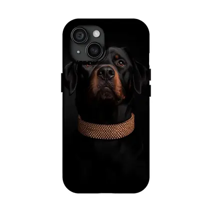 Rottweiler Dog Gold Collar Black Background