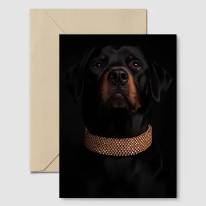 Rottweiler Dog Gold Collar Black Background