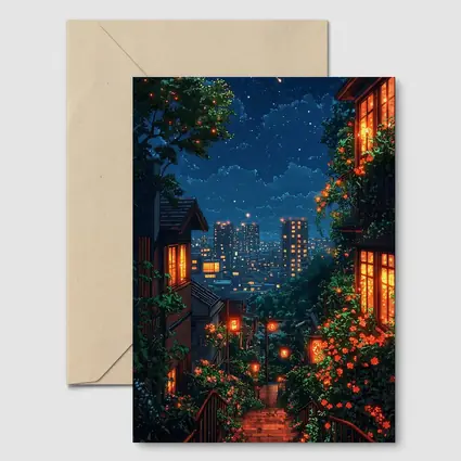 Pixel Art City Night Stairway Scene
