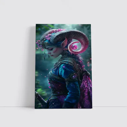 Fantasy Elf Woman with Ram Horns Forest