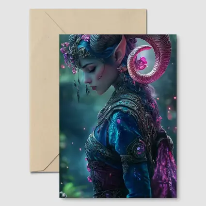 Fantasy Elf Woman with Ram Horns Forest
