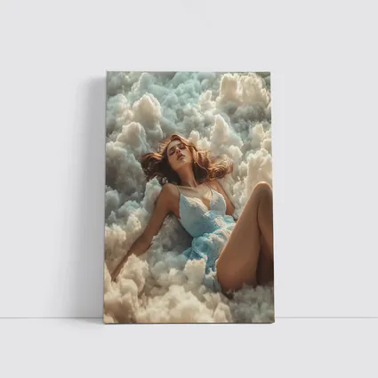 Woman Resting Among Dreamy White Clouds