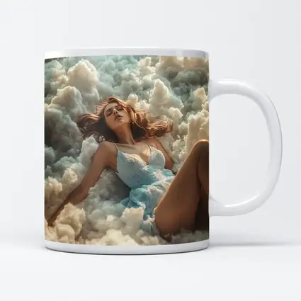 Woman Resting Among Dreamy White Clouds