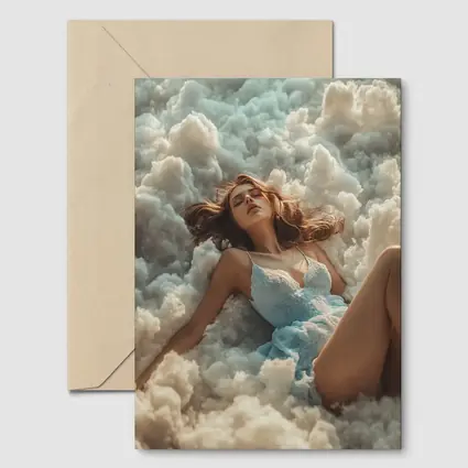 Woman Resting Among Dreamy White Clouds