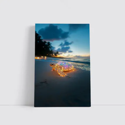 Glowing Sea Turtle on Tropical Beach Sunset