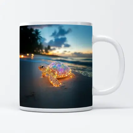 Glowing Sea Turtle on Tropical Beach Sunset