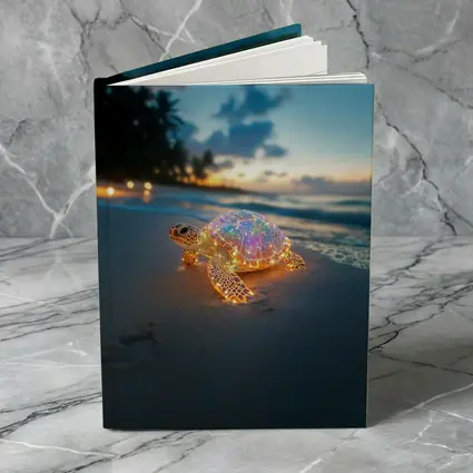 Glowing Sea Turtle on Tropical Beach Sunset