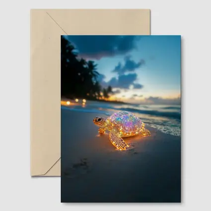 Glowing Sea Turtle on Tropical Beach Sunset