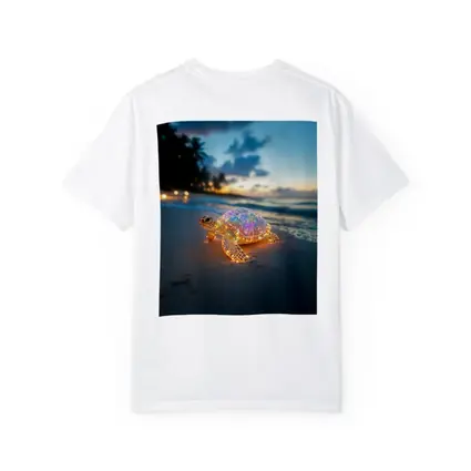 Glowing Sea Turtle on Tropical Beach Sunset