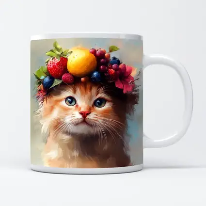 Fluffy Kitten Wearing Colorful Fruit Crown