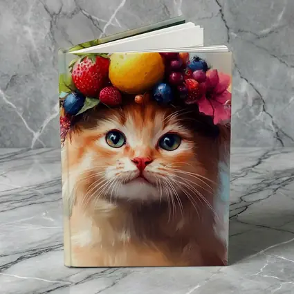Fluffy Kitten Wearing Colorful Fruit Crown