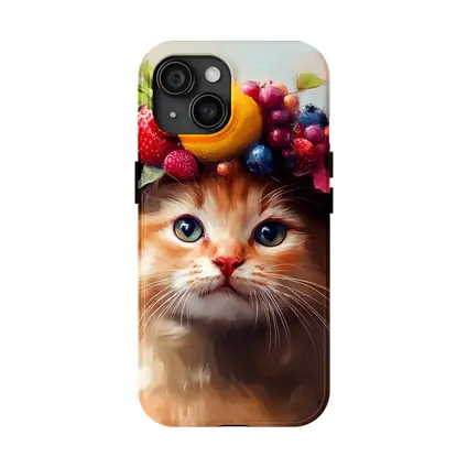 Fluffy Kitten Wearing Colorful Fruit Crown