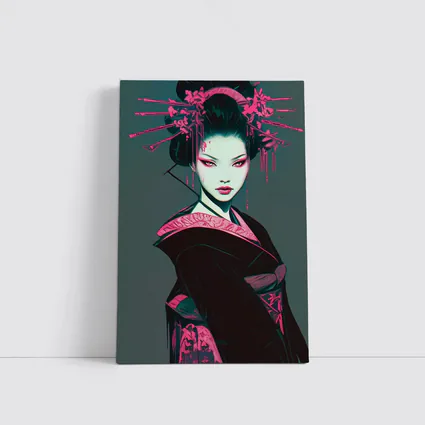 Dark Geisha Pink Ink Cyberpunk Art