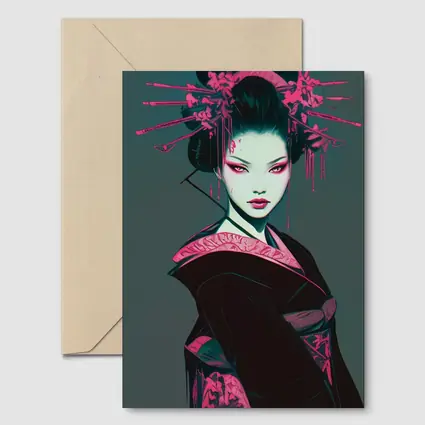 Dark Geisha Pink Ink Cyberpunk Art