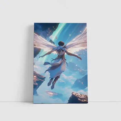 Anime Angel Flying Through Glowing Sky