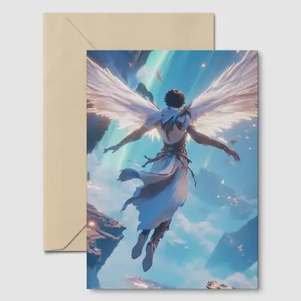 Anime Angel Flying Through Glowing Sky