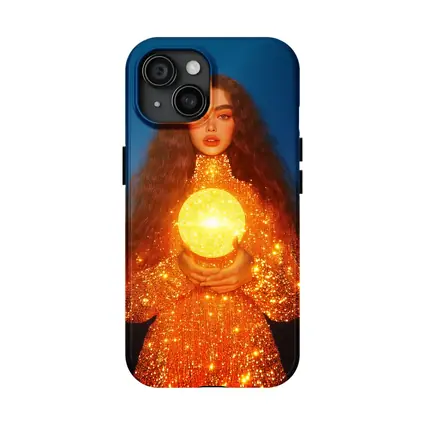 Woman Holding Glowing Golden Orb Night