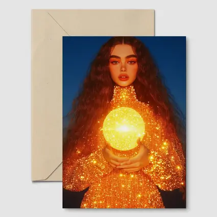 Woman Holding Glowing Golden Orb Night