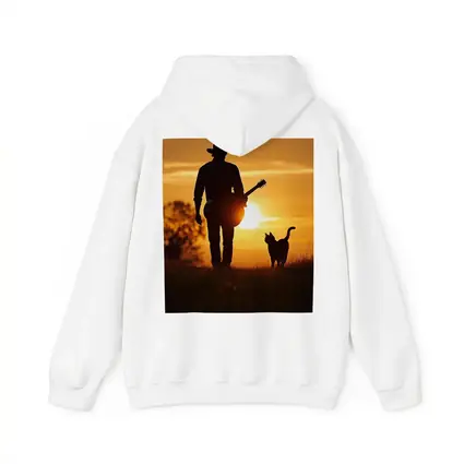 Cowboy Silhouette Guitar Cat Sunset Field