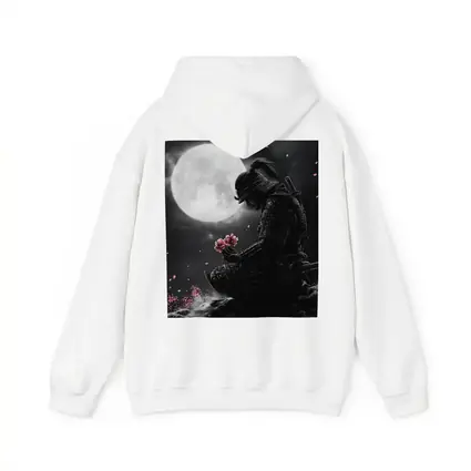 Samurai Kneeling Moon Cherry Blossom Night