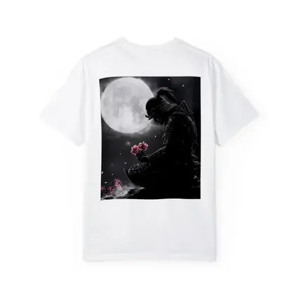 Samurai Kneeling Moon Cherry Blossom Night