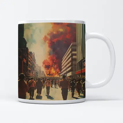 Crowd Walking Toward City Fire Explosion