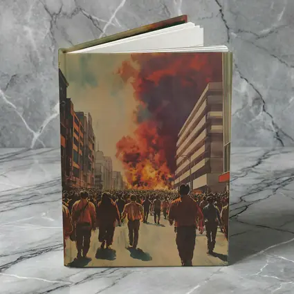 Crowd Walking Toward City Fire Explosion