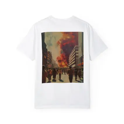 Crowd Walking Toward City Fire Explosion