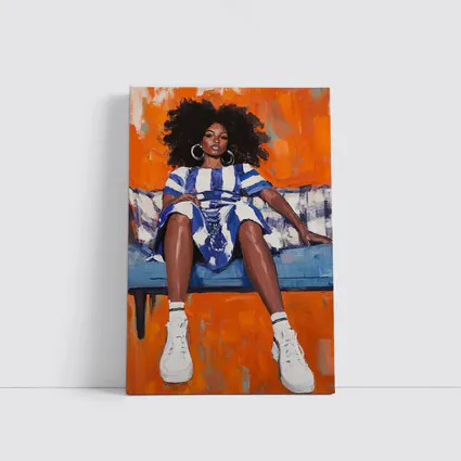 Black Woman Portrait Bold Orange Oil Painting