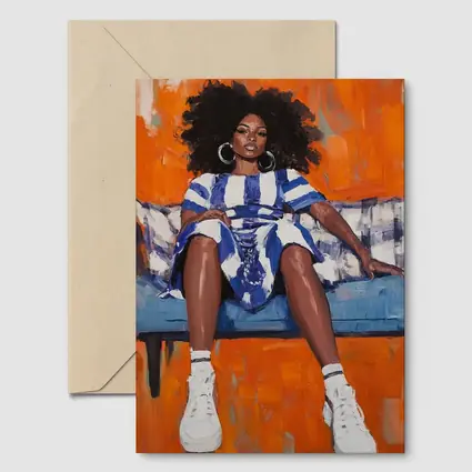 Black Woman Portrait Bold Orange Oil Painting