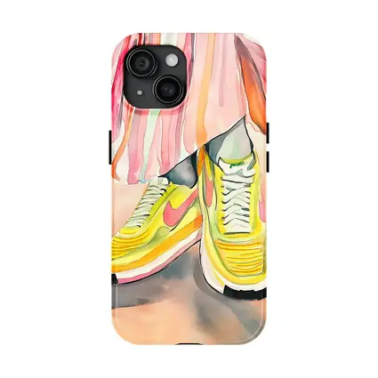Yellow Nike Sneakers Watercolor Fashion Illustration