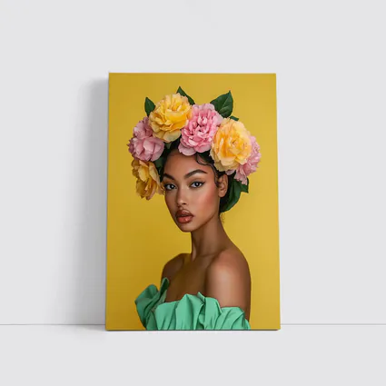 Woman Flower Crown Yellow Background Portrait