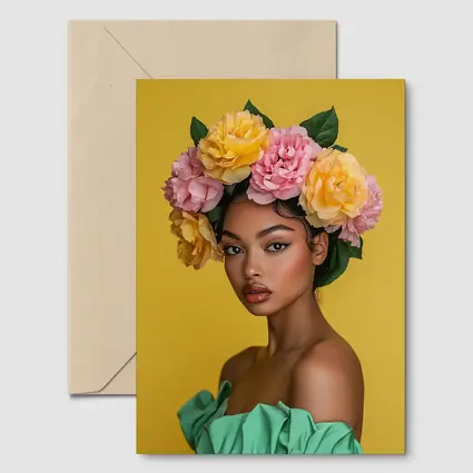 Woman Flower Crown Yellow Background Portrait