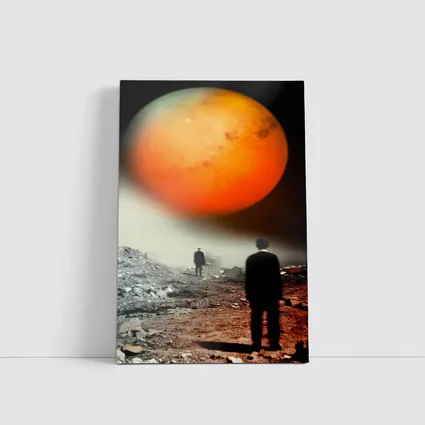 Men Walking Toward Mars Surreal Landscape