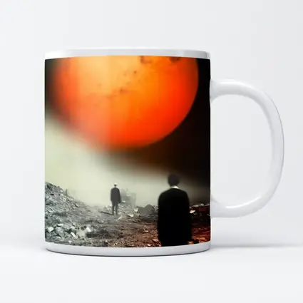 Men Walking Toward Mars Surreal Landscape