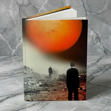 Men Walking Toward Mars Surreal Landscape