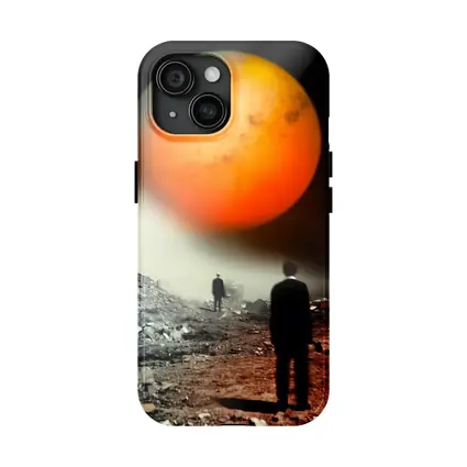 Men Walking Toward Mars Surreal Landscape
