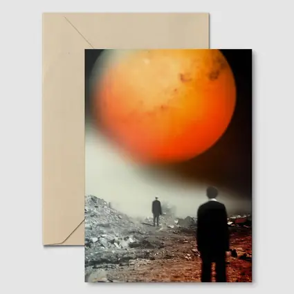 Men Walking Toward Mars Surreal Landscape