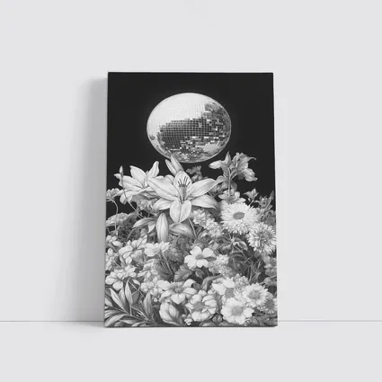 Disco Ball Florals Black White Drawing