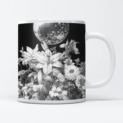 Disco Ball Florals Black White Drawing