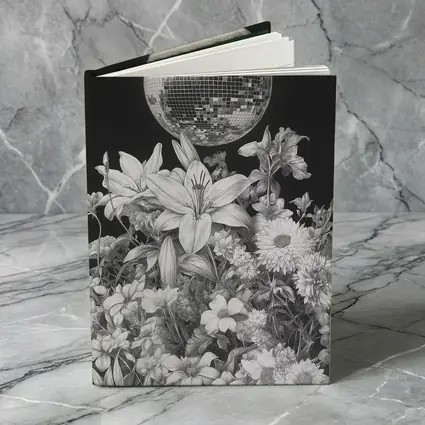 Disco Ball Florals Black White Drawing