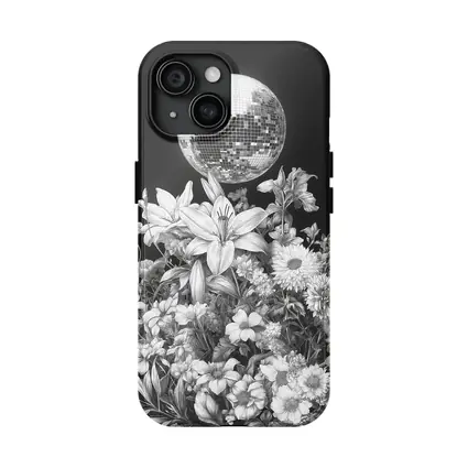 Disco Ball Florals Black White Drawing