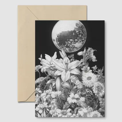 Disco Ball Florals Black White Drawing