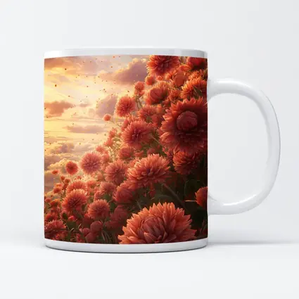 Red Chrysanthums Field Golden Sunset Sky