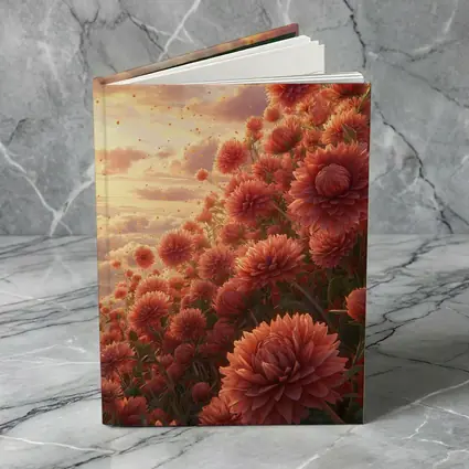 Red Chrysanthums Field Golden Sunset Sky