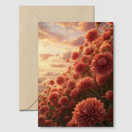 Red Chrysanthums Field Golden Sunset Sky