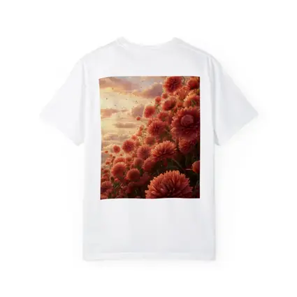 Red Chrysanthums Field Golden Sunset Sky