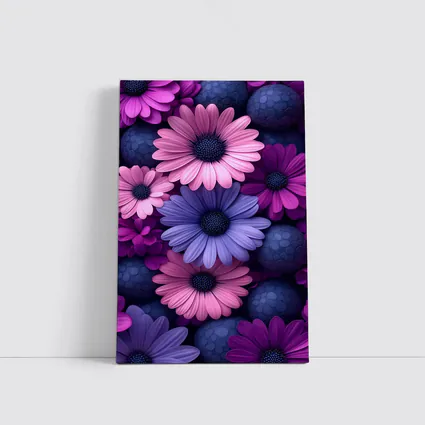 Pink Purple Daisy Flowers Dark Blue Spheres