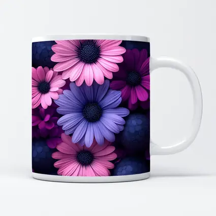 Pink Purple Daisy Flowers Dark Blue Spheres